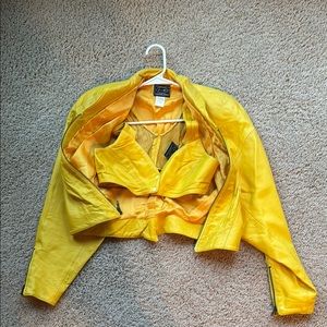 Cache Yellow Leather Jacket Cropped Style